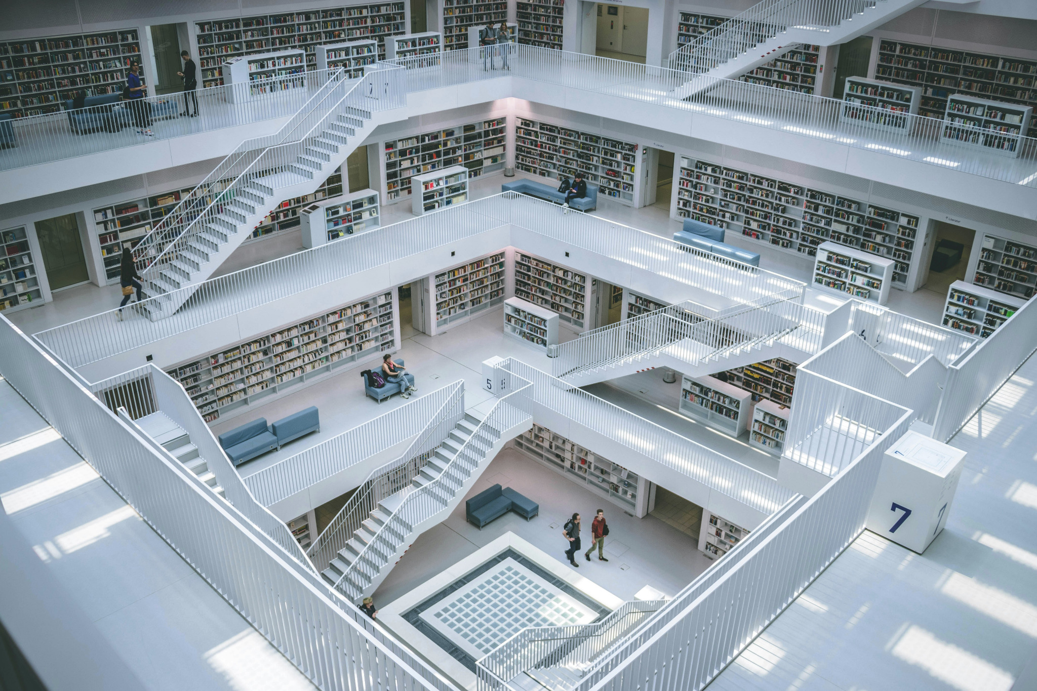 A large library with many shelves of books